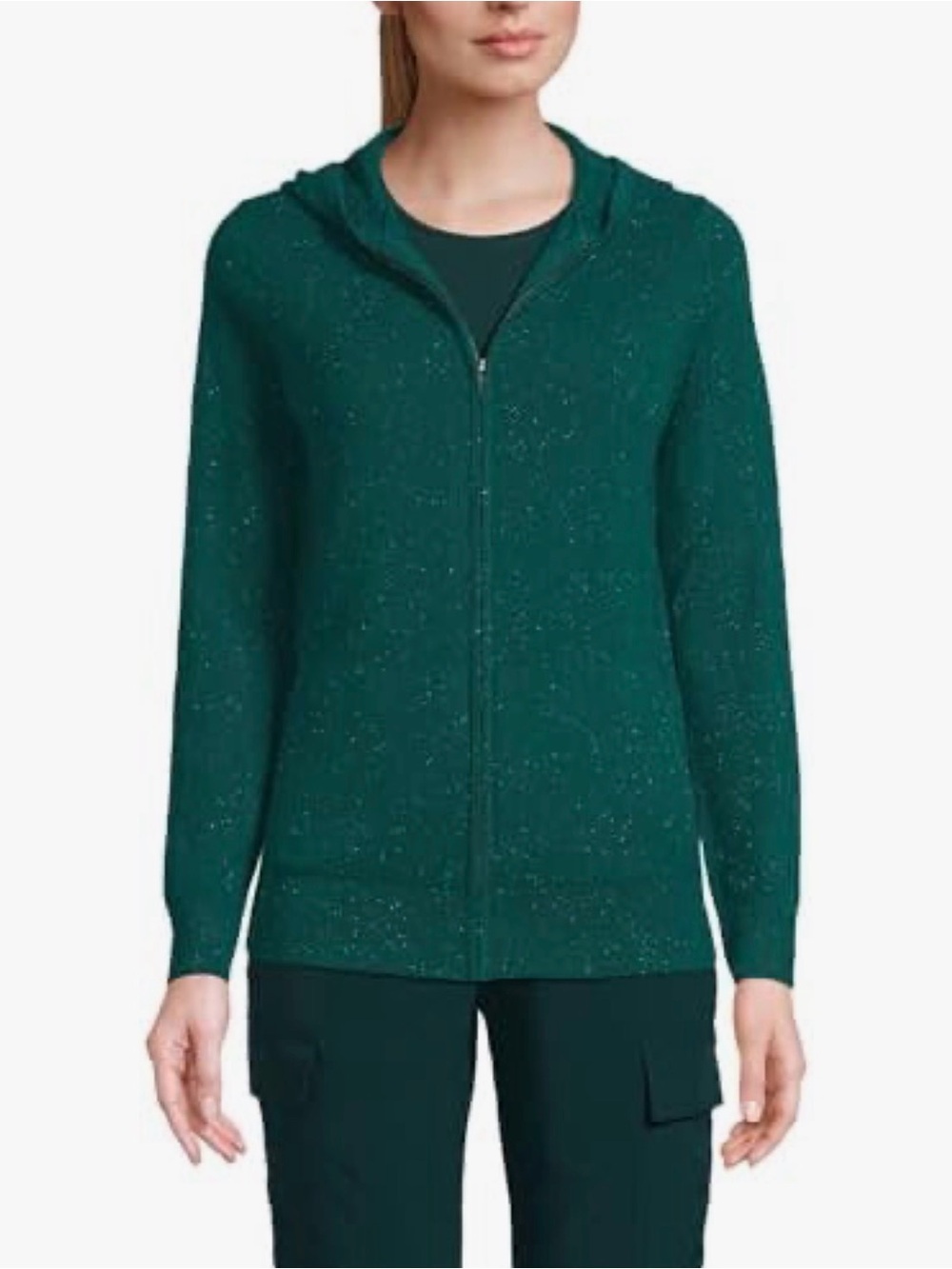 Lands' End Teal Speckled Cashmere Zip Hoodie